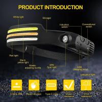 Linterna Frontal LED Con Sensor Y Batería De 1200mAh Recargable USB Impermeable Para Camping Pesca Y Actividades Al Aire Libre - details 0