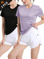 2Pcs Camiseta Deportiva Ligera Y Secado Rápido Para Mujer Color Sólido Transpirable Para Entrenamiento Fitness Running Gym - details 6