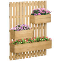 Outsunny Jardinera de Pared con Enrejado Jardinera Vertical de Madera con 3 Macetas Móviles y Orificio de Drenaje para Jardín Terraza Patio 60x16x80 cm Natural - details 0