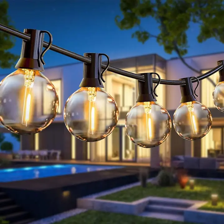 SOMY Guirnalda de Luz Exterior, Guirnalda de Guinguette Exterior de 7,6 M con G40 12 Bombillas LED de Plástico, Guirnalda de Luces LED Impermeable IP45 Deco Jardín Fiesta Terraza Boda, Guirnalda de Luz Exterior Blanca Cálida - 1