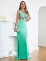 Vestido De Noche Sirena Con Encaje Y Aplicaciones Verde Con Broches Sin Mangas Formal Para Fiesta De Baile Y Premiaciones Vestido Largo De Fiesta - details 4