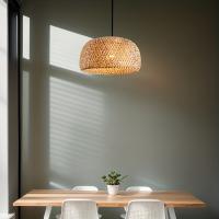 Lámpara Colgante De Estilo Boho Chic Hecha a Mano Con Sombrilla De Tela Y Techo De Rattan Luz De Techo De Montaje En Plano Farmhouse Sin Fuente Incluida - details 2