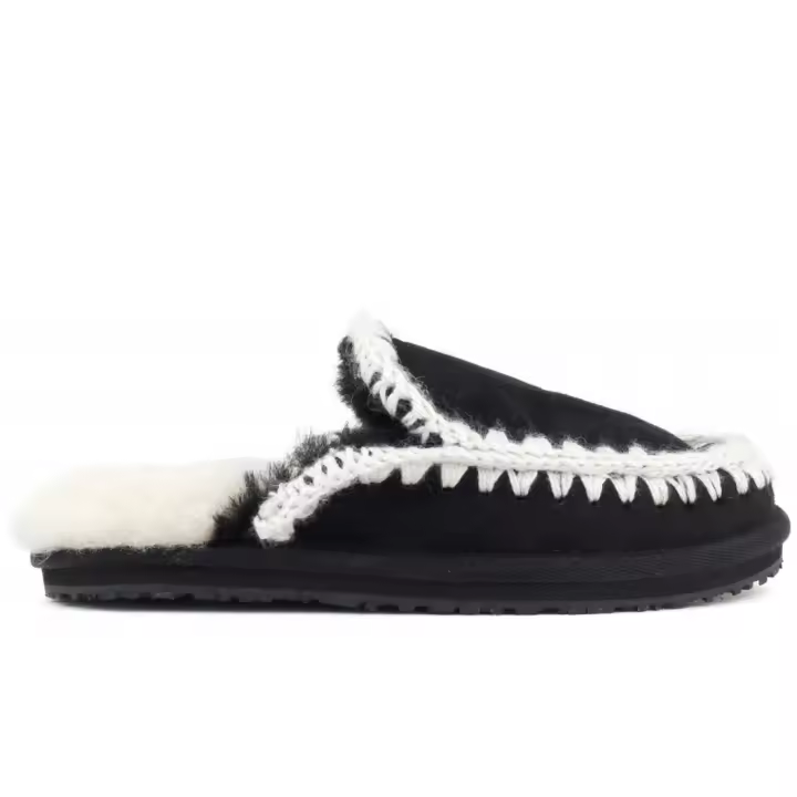 MOU Slippers de Gamuza completa Eskimo Stitch en Piel de Oveja Negra MU. FW161007A-BLACK - 1