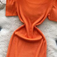 Vestido De Punto REALEFT Vintage De Verano Para Mujer Con Mangas Escaleras Estilo Casual Cuello Cuadrado Ajustado Hasta La Cintura - details 20