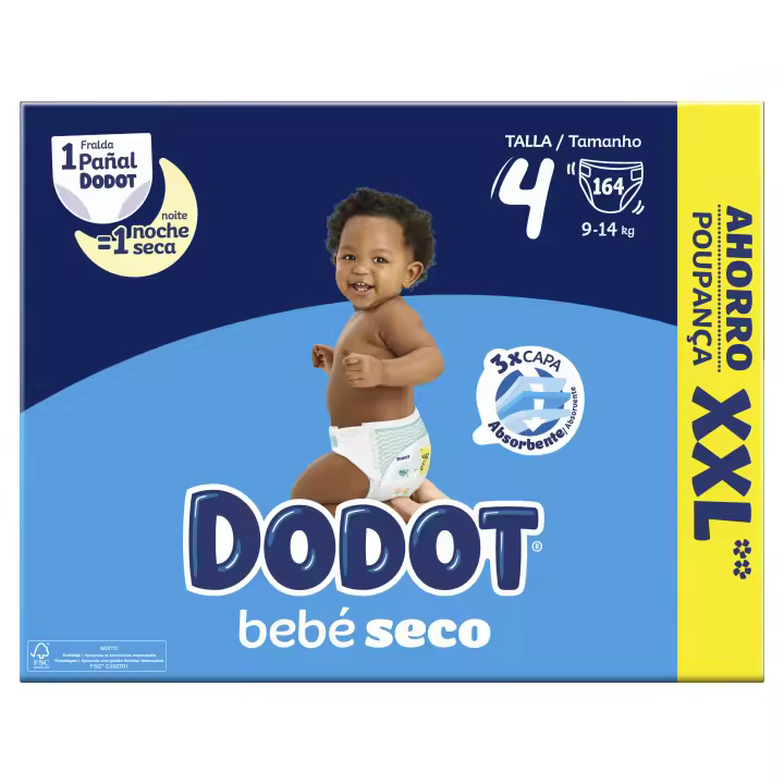 Pañales Dodot Talla 4 (9 a 14 kg)  - 164 Pañales con Protección Antifugas - Dodot Bebe Seco - 1