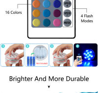 Luz Submarina LED RGB Para Piscina Con Control Remoto Y Batería Operada Portátil Para Acuario Y Vaso Iluminación Submarina Multicolor Impermeable - details 11