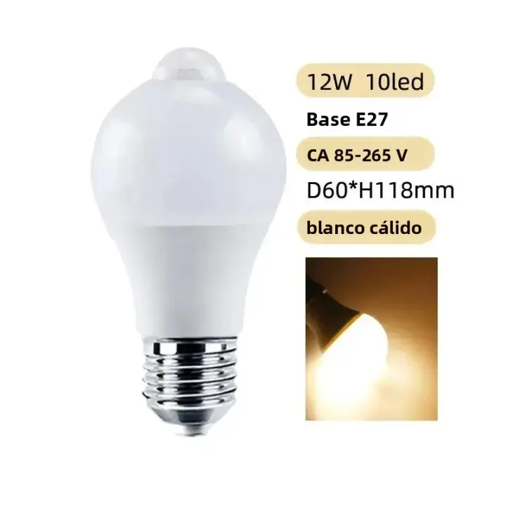 Bulbo LED Sensor De Movimiento PIR 12W E27Interruptor Inteligente Activado Por Movimiento Luz Para El Hogar Y Escaleras - 1