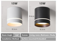 Lámpara De Techo LED 10W 15W Instalación Superficial Para Iluminación De Dormitorio Luz De Spot LED 220V Negra Material Aluminio - details 5