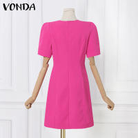 VONDA Vestido Mujer Verano 2024 Moda Casual A-Line Mini Con Bolsillo Cuello Redondo Manga Corta Sobremesa Trabajo Ropa Oversize - details 10