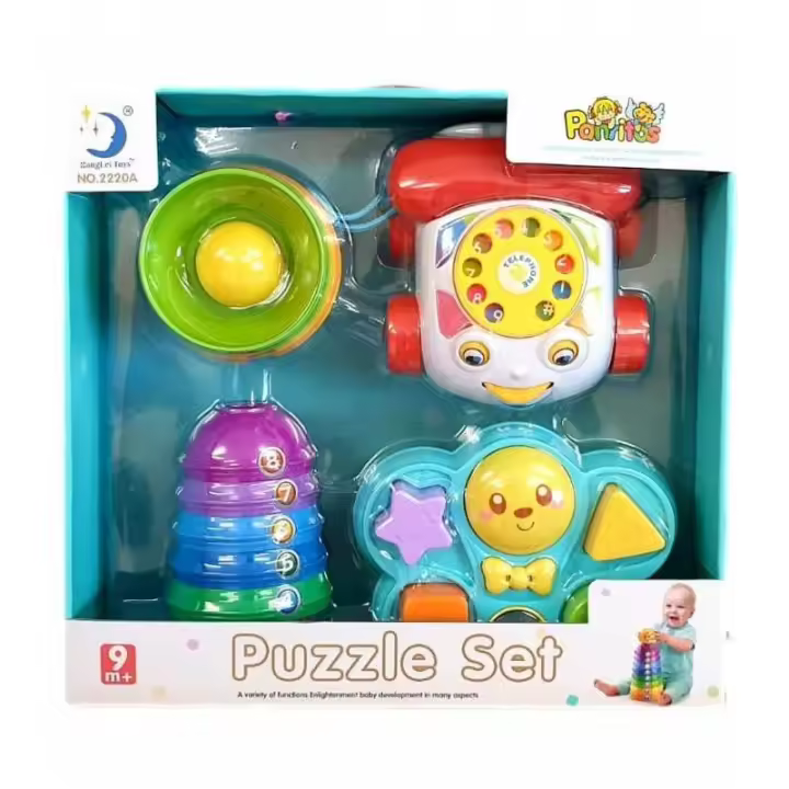 CONJUNTO BEBE 4 ACTIVIDADES TELEFONO Y ENCAJABLES PUZZLE SET DE PANRITOS - 1