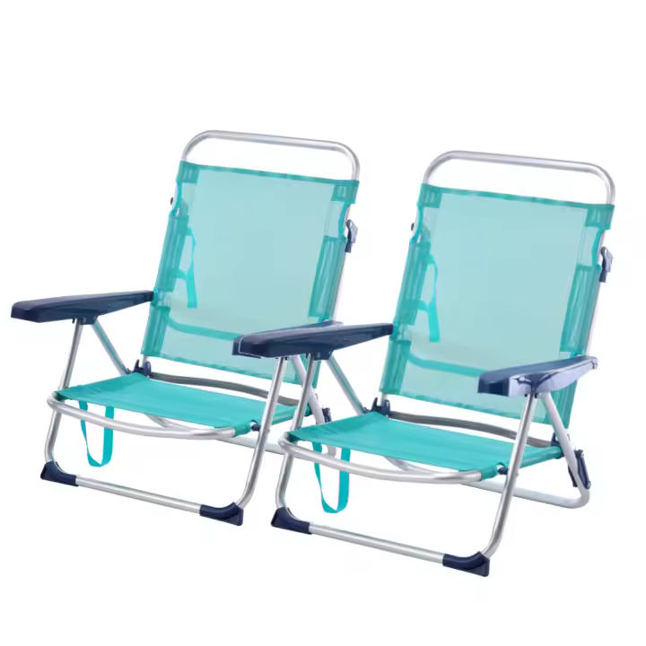 Pack de 2 - Sillas Playa Plegable Convertibles en Cama de Aluminio y Textileno 53x20x78cm con pieza tope antivuelco - 1