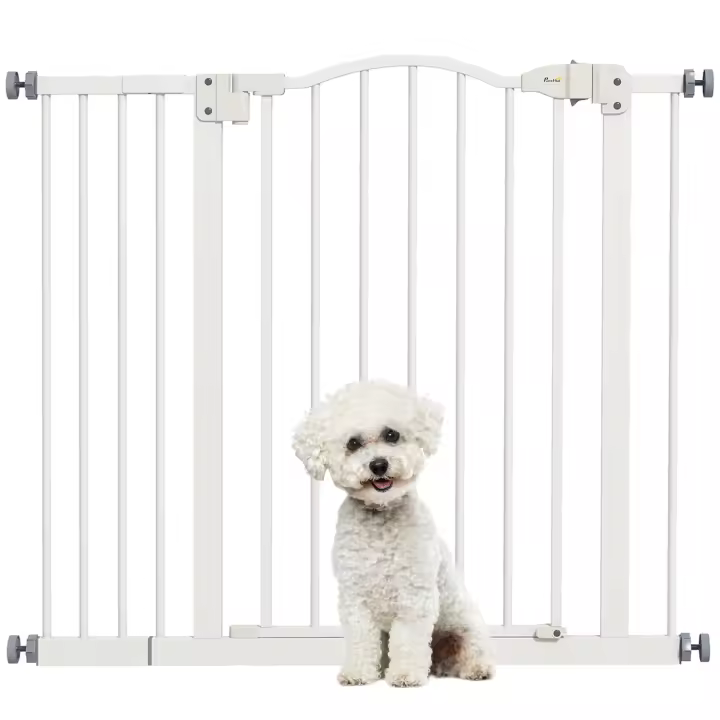 PawHut Barrera de seguridad para Perros Extensible 74-94 cm, para Puertas y Escaleras, Barrera para Perros con Extensión 14 cm, Montaje a Presión y Doble Bloqueo, Negro - 1