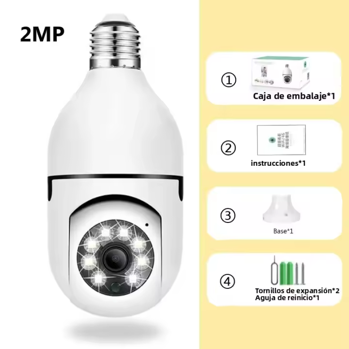 Cámara De Vigilancia WiFi E27 Con Visión Nocturna En Color Rotación De 360° Intercomunicador 2MP Soporte iOS Y Android Yi Lot - 1