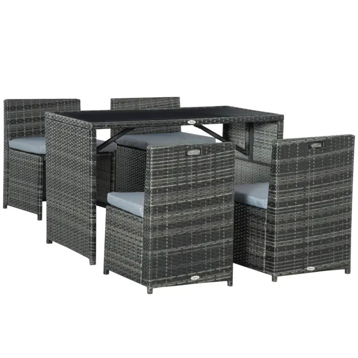 Outsunny 5 uds. Muebles de jardín de polirratán, grupo de comedor de ratán, conjunto de jardín, conjunto de sofás - 1