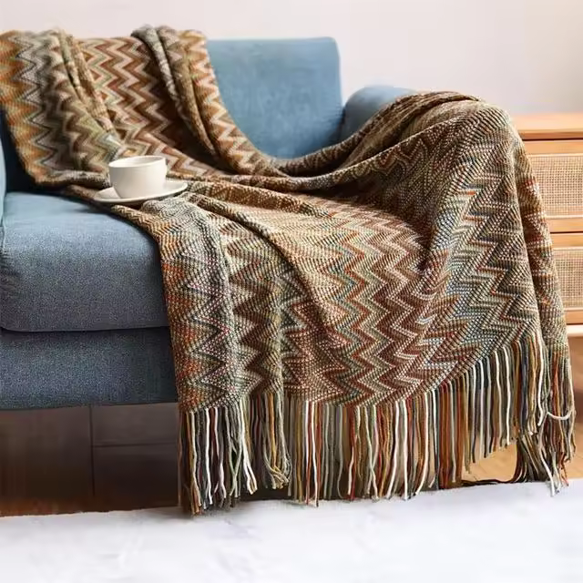 Manta De Terciopelo Bohemio Con Borlas Para Decoración De Sofa Y Cama Manta Suave Y Cálida Manta De Hogar De 127X152CM - 1
