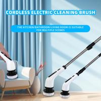 Cepillo giratorio eléctrico, cepillo de limpieza de ducha inalámbrico con 9 cabezales de cepillo reemplazables, 2 modos ajustables y mango de extensión ajustable para azulejos de baño - details 1