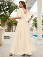 Vestido De Novia Sastre Unithorse Elegante Con Encaje Y Mariposa En Manga Chiffon Para Damas De Honor V-Neck Largo Al Piso - details 42
