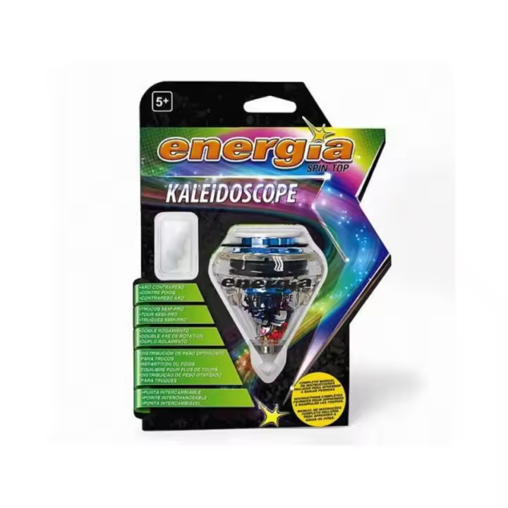 KALEIDOSCOPE - Peonza Azul y Transparente - Distribución de Peso Optimizado para Trucos - Punta Intercambiable - Doble Rodamiento - Aro Contrapeso - Para Mayores de 5 años - 1