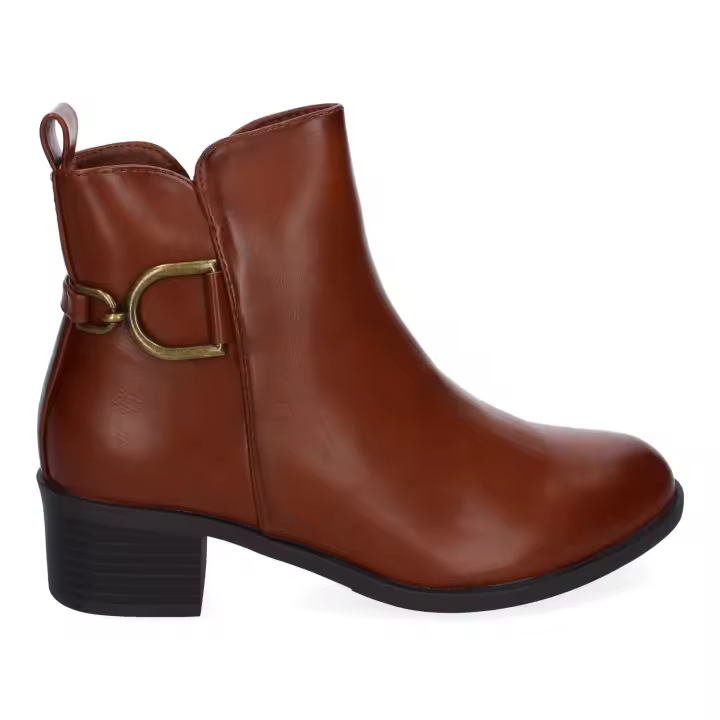 PuntoSalao Botines de tacón bajo elegantes de vestir para mujer color camel 2409 - 1