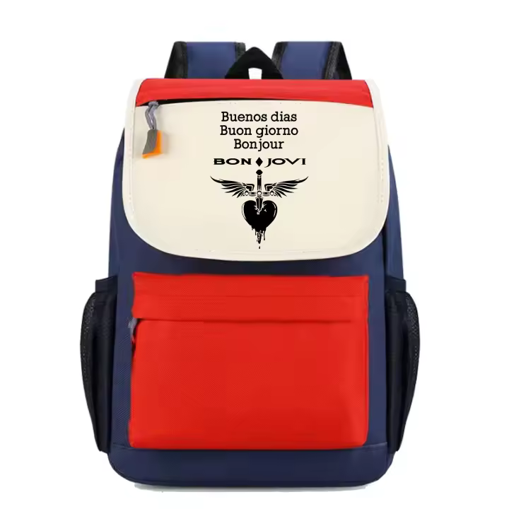Mochila Bon Jovi. Its my life. Livin on a prayer. Always. Musica. Rock and Roll. Varios colores. Ideal para la escuela. Colegio. Senderismo. Excursiones. Multiples bolsillos - 1