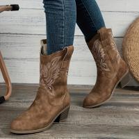 Botas Occidentales Bordadas 2024 Para Mujer Talla Grande 43 Punta Puntiaguda Botines De Otoño Estilo Cowboy Con Plataforma Cierre SLIP-ON Material De Suela RUBBER - details 3