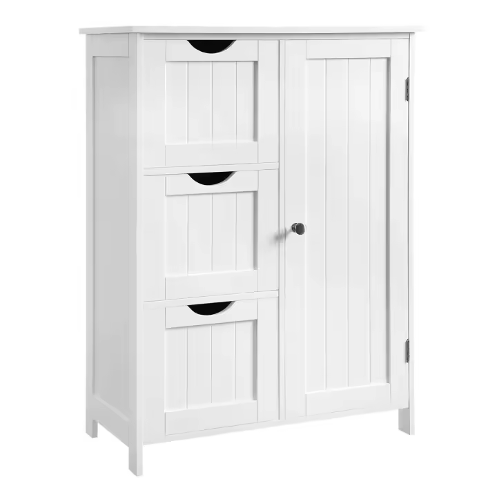 Armario de baño de pie, 3 cajones grandes y estante ajustable, en blanco, 60x30x81 cm - 1