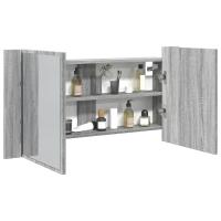 vidaXL Armario espejo baño luz LED acrílico 90x12x45 cm en color Gris hormigón/Marrón roble/Negro y más | almacenamiento funcional diseño moderno para baño dormitorio sala - details 8