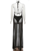 Vestido Bodycon De Verano Para Mujer Con Halter See through Y Faldas Internas Estilo Playa Sexy Y Club Manga Sin Mangas Cierre Pullover - details 4