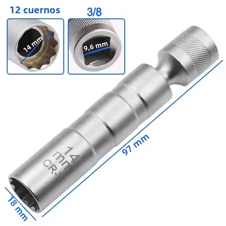 Adaptador De Llave De Encendido Spark Plug Set Universal Con Mango Flexible Magnético Y Pared Delgada 3/8" Herramienta De Reparación De Coche 14mm 16mm - 1