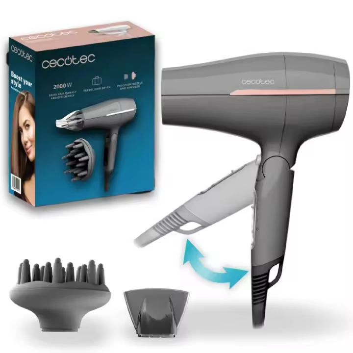Cecotec Secador de Pelo de Viaje IoniCare Power&Go Heaven Grey. 2000W, 2 Temperaturas, 2 Velocidades - 1