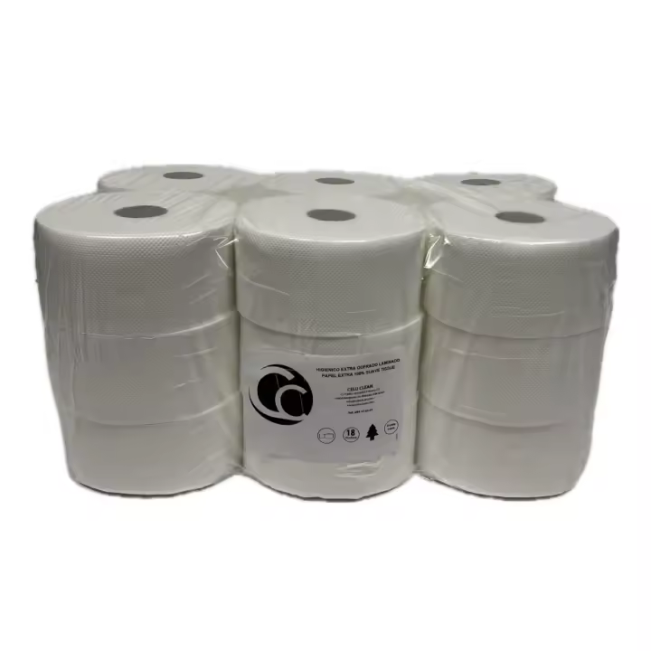Papel Higiénico Industrial Doble Capa Gofrado Laminado Pasta Pura | Precortado | 18 Rollos Paquete | 300 Servicios por Rollo | CeluClean - 1