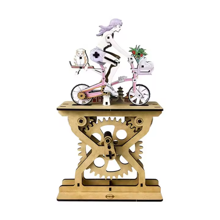 DAM. Maqueta de Madera 3D, con movimiento mecánico diseño de Amantes de la bicicleta en color - Chicas. 107 piezas. 16x6x28cm. - 1