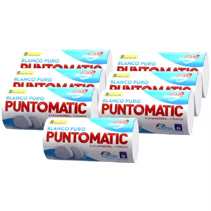Puntomatic Detergente en Pastillas Oxy Active Blanco Puro, para Ropa Blanca, Pack 7x8 Pastillas 28 Lavados, 56 Pastillas, con Agentes Blanqueantes, Eficaz contra las Manchas, Rápida Disolución - 1