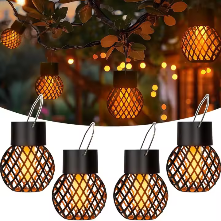 8 Pack Flickering Flame Solar Pendant Lights, Solar Lights Outdoor Waterproof for Garden, Yard, Fence, Trees - 1