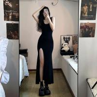 Vestido Maxi Elegante Negro Sin Mangas Con Abertura Lateral Alta Y Bodycon Para Fiesta De Noche Estilo Asimétrico Synthetique - details 1