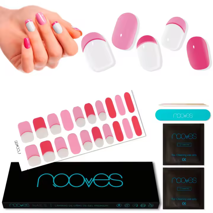NOOVES NAILS Láminas de Uñas de Gel Precurado Premium - Love Vibes  Francesa  Tiras De Uñas De Gel semicurado Pegatinas Uñas Semipermanente en Gel Gel Nail stickers Uñas de gel Pegatinas - 1