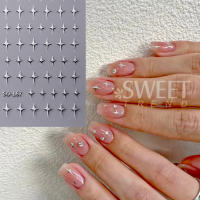 Pegatinas De Uñas 3D Dorado Plateado Estrella Adhesivo Para Manicura DIY Decoraciones Brillantes Estilo Y2K Blanco Cruzado Estrella Luminoso - details 4