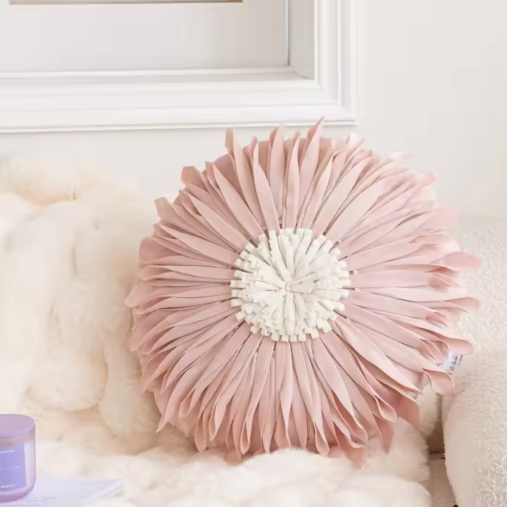 Funda de almohada con diseño de helado, flores rosas, girasoles, hortensias, hilo, flores, cojín pequeño con margaritas. - 1