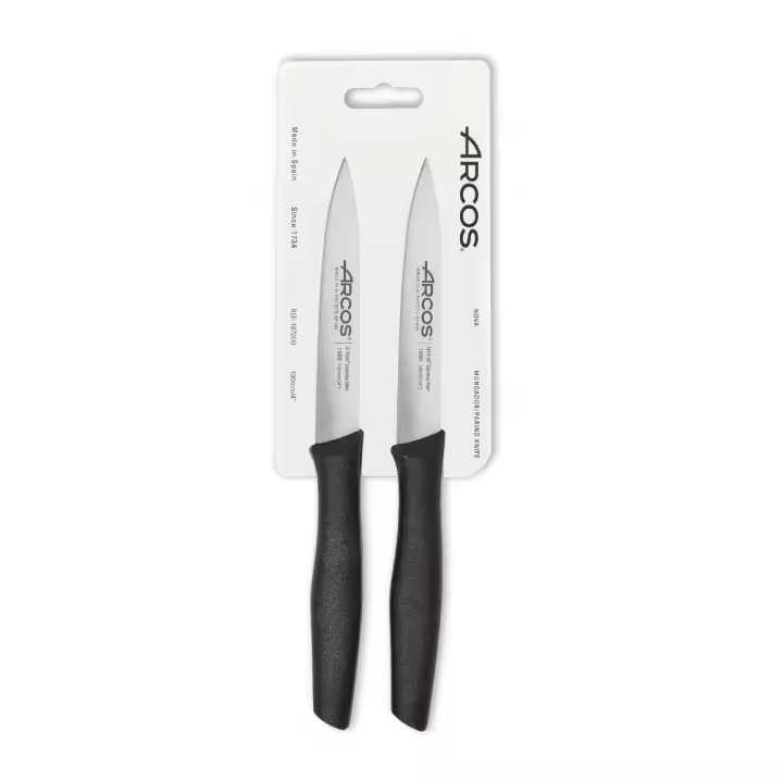 Arcos Serie Nova - Set de 2 Cuchillos Mondadores - Hoja de Acero Inoxidable NITRUM de 100 mm - Mango de Polipropileno Color negro - 1