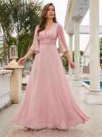 Vestido De Novia Maxi Unithorse Con Cuello Encaje Manga Larga Estilo Elegante Para Damas De Honor Material Poliéster Silueta A-Line - details 6