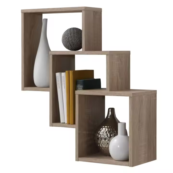 FMD FMD Estantería de pared con 3 compartimentos Blanco, Roble, Mueble Almacenaje Estantería para Oficina, Estudio, Dormitorio Estantería/Librería/ mueble de Almacenamiento - 1