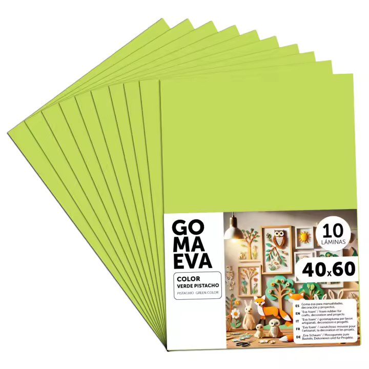 Goma Eva para Manualidades, Goma Espuma de Colores para Proyectos Creativos, Ideales para Artes y Manualidades, uso Escolar, Profesional o Artístico 40x60cm - m-office (Verde Pistacho, 10 uds) - 1