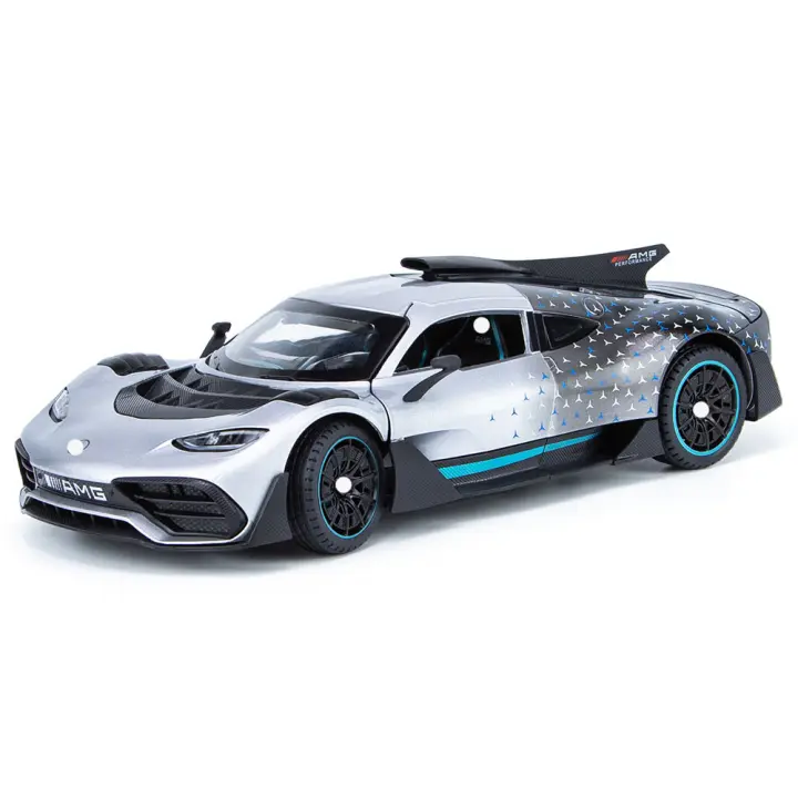 Coche De Acción Bens-One De Aleación De Metal 1:24 Con Sonido Y Luz Vehículo Retroductor Juguete De Decoración Para Niños - 1