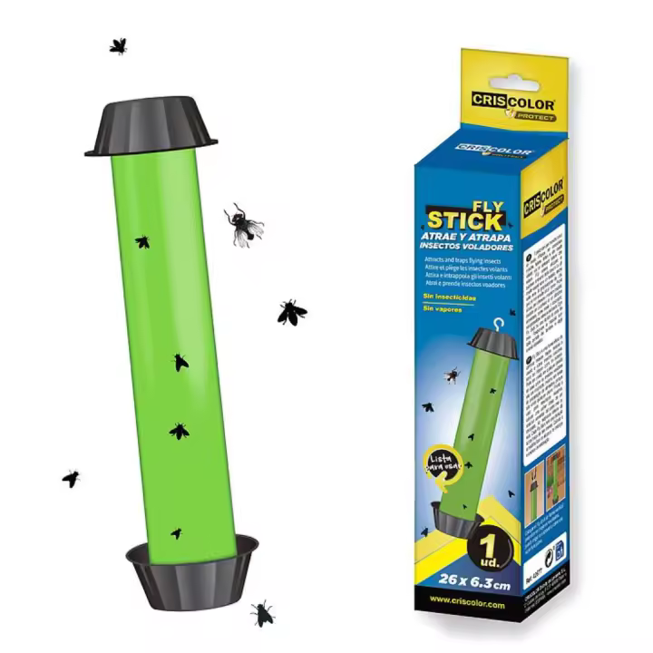 Fly Stick para Insectos Voladores 26 x 6.3 cm - Atrae, Atrapa y Retiene Sin Insecticidas ni Vapores - Ideal para Interior y Exterior - Sin Aroma, Eficaz para Moscas, Polillas y Tábanos - Duración Aproximada de 3 Meses- FlyStick de Criscolor - 1