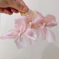 Pinza Para El Cabello De Orgánza Con Perla Y Lazo Coresional Elegante Y Dulce Para Mujer Estilizada Para El Verano Y Primavera - details 8