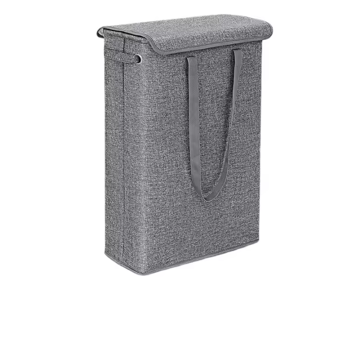 Basto de ropa Sucia plegable gris con tapa, 45 L, Estrecho y bajo, Con ASA, Pequeño para baño y dormitorio. - 1