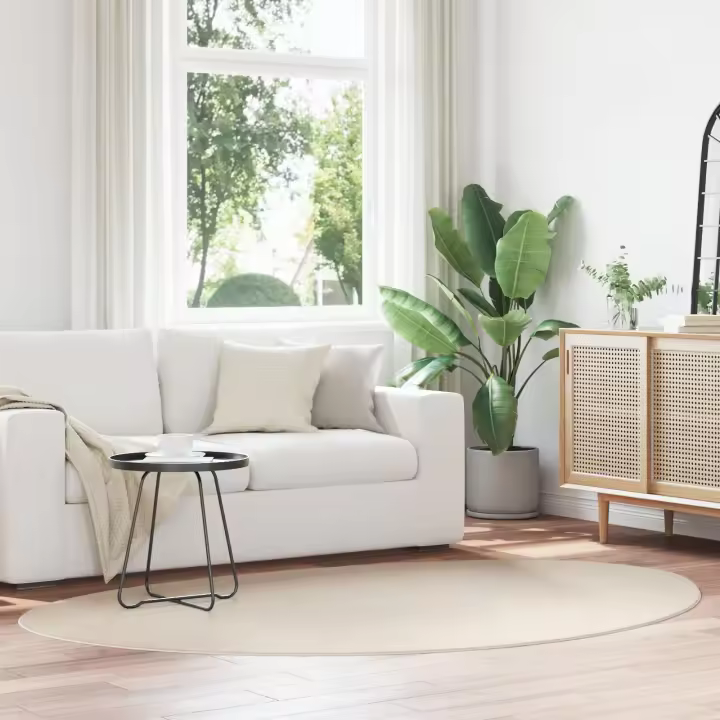 Alfombra Ovalada Beige vidaXL Poliéster 160 x 230 cm Resistente - 1