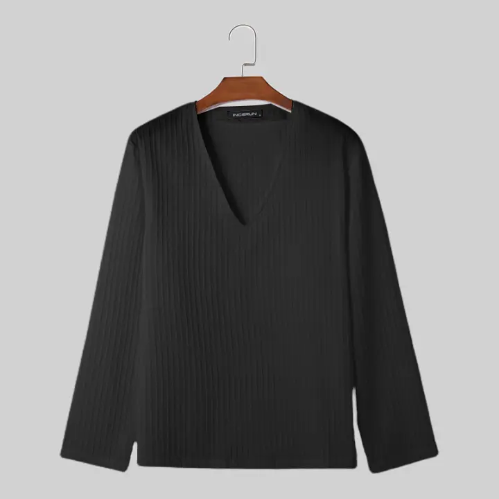 Camiseta De Hombre INCERUN Estilo Coreano 2024 Moda Casual Cuello V Pleated Suelto Manga Larga Cómoda Tallas S-5XL - 1