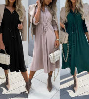 Vestido De Mujer Estilo Casual Cintura Media Manga Media Color Sólido Prenda A-Linea Con Cuello En V Y Detalles De Encaje - details 0