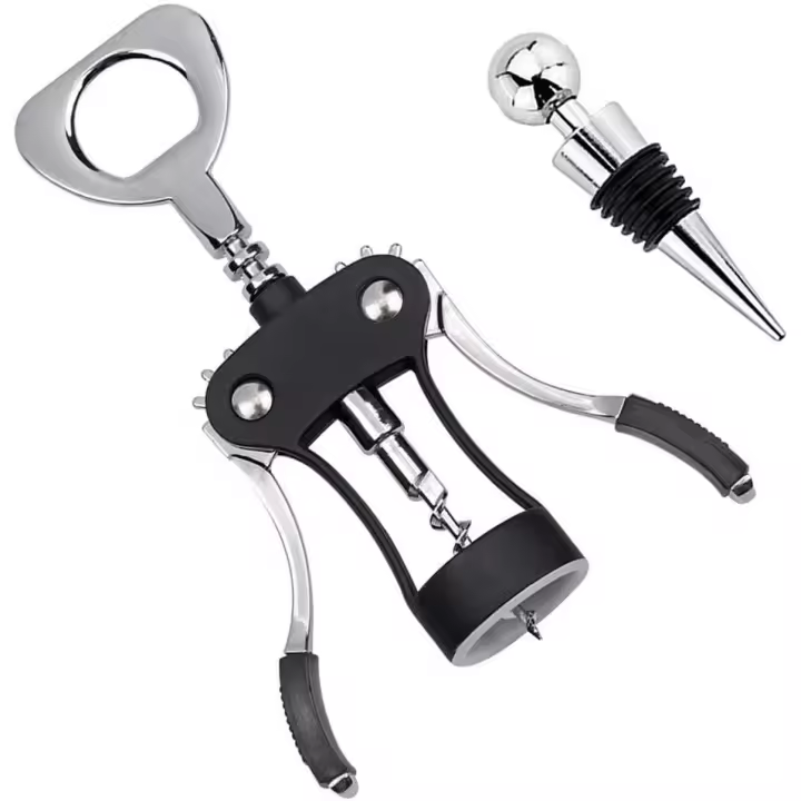 Multifunctional Wing Corkscrew Wine Bottle Opener for all Cork Stoppered and Beer Cap Bottles, Waiters - Black - 1